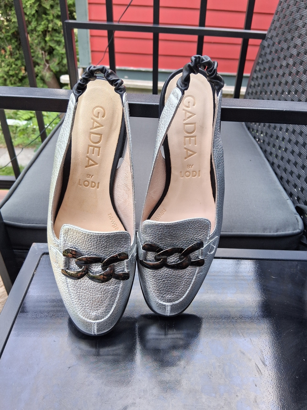 Gadea by Lodi Silver Loafer Flats with Chain Detail